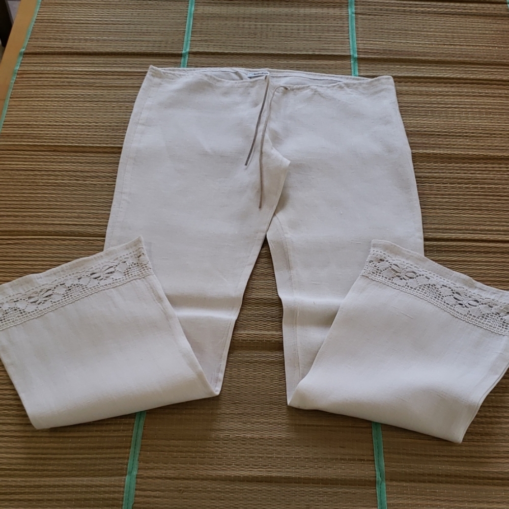Women's white linen and lace pants